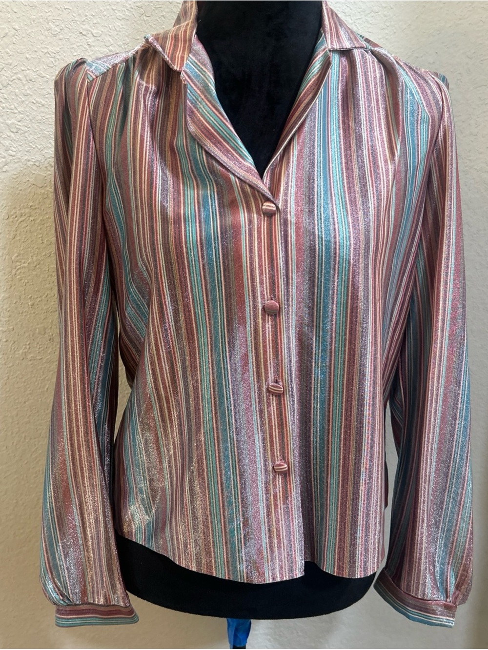 Vintage Disco 70s 80s Studio 54 Vibes Glitter Button Down Women’s Shirt Large